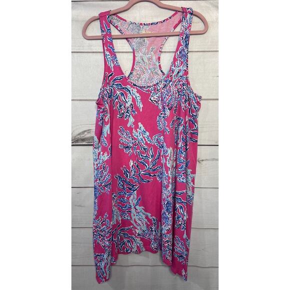 Lilly Pulitzer Monterey Dress Pima Cotton Capri Pink Samba Coral Print Large L - Picture 1 of 6
